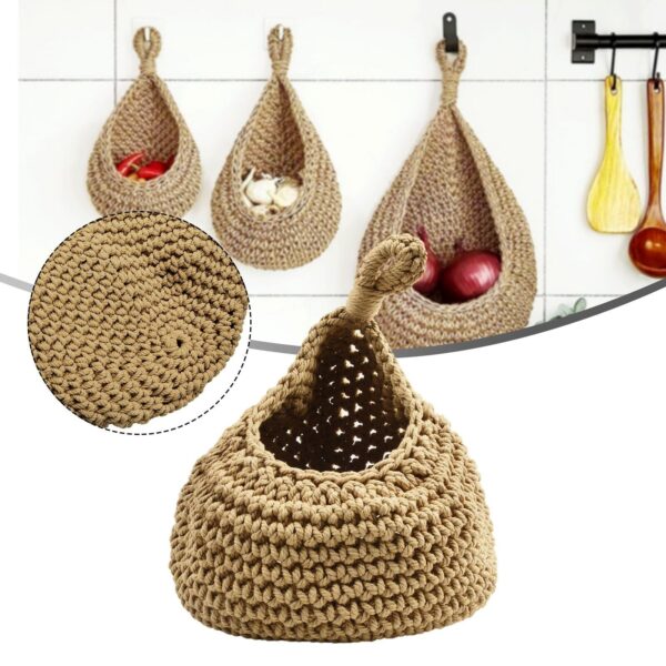 Woven Basket Hanging Storage Home Hanging Wall Jute Vegetable Wall Mount - Image 3