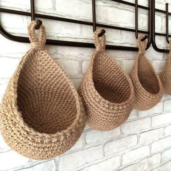 Woven Basket Hanging Storage Home Hanging Wall Jute Vegetable Wall Mount