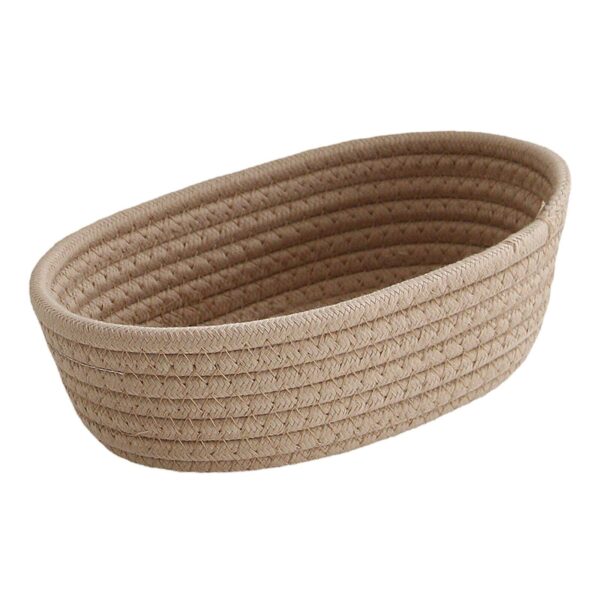 Woven Basket Mini Storage Basket Cute Small Cotton Rope Basket Oval Hamper Decor - Image 3