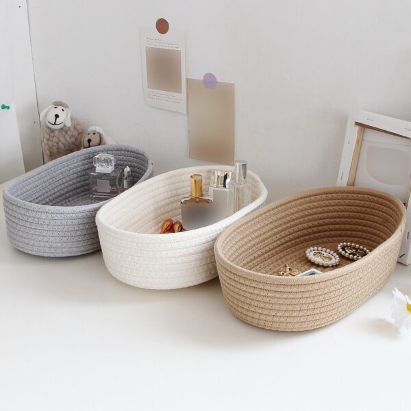 Woven Basket Mini Storage Basket Cute Small Cotton Rope Basket Oval Hamper Decor