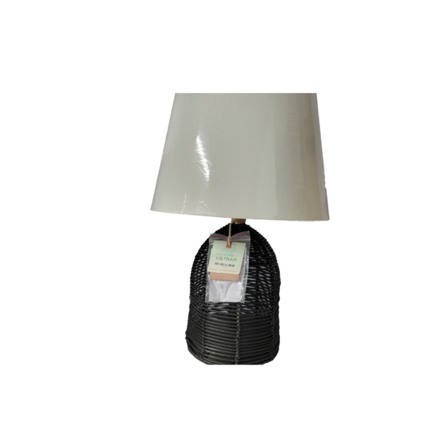 Woven Black Rattan Table Lamp, Rustic And White Shade Incandescent-22in - Image 2