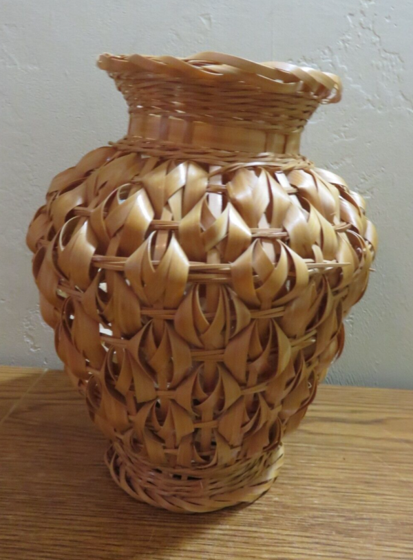 Woven Boho Style Basket Vase or Urn WICKER 8" TALL - Image 2