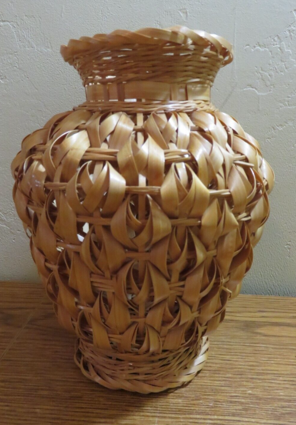 Woven Boho Style Basket Vase or Urn WICKER 8" TALL