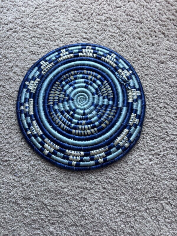 Woven Bowl Basket Wall Hanging Coil Spiral Geometric Boho Tribal Decor Blue 12” - Image 2