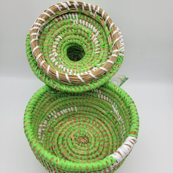 Woven Coil Basket African Sweetgrass Rounded Boho Hippie Trinket Box Handmade - Image 3