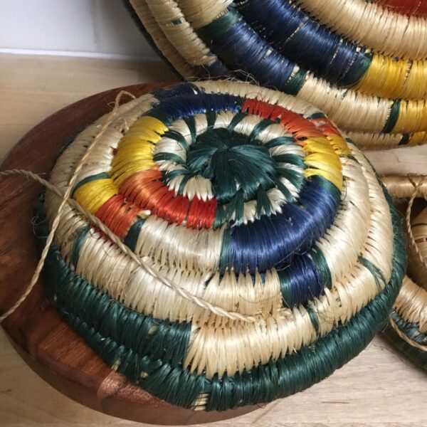 Woven Decorative Baskets African Boho Wall Hanging Decor 3 Pc Set Colorful - Image 6