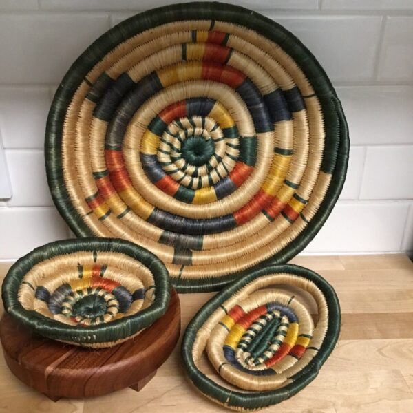 Woven Decorative Baskets African Boho Wall Hanging Decor 3 Pc Set Colorful