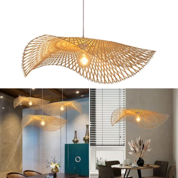 Woven Pendant Wicker Rattan Light Chandelier Lamp for Dining Room Restaurant - Image 3