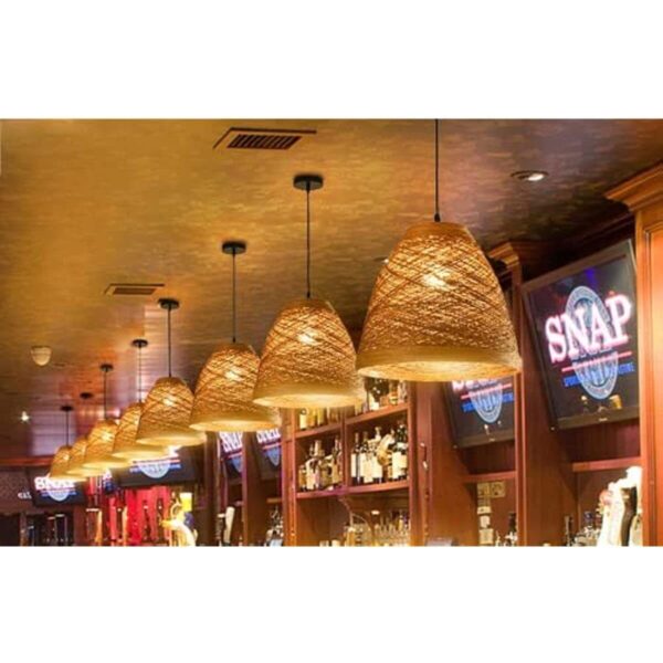 Woven Rattan Pendant Light Plug in Cord Rustic Dimmable Rattan Ceiling Light Fix - Image 5