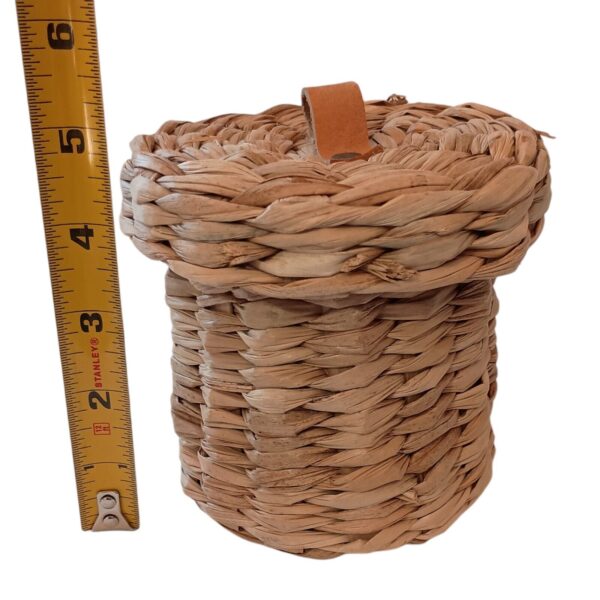 Woven Seagrass Canister Lidded Basket Leather Handle Bohemian Boho Chic Handmade - Image 4