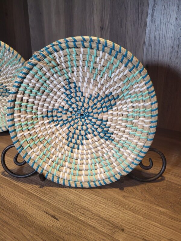 Woven Seagrass Round Baskets Wall Hang & Table Tray Centerpieces Boho Decor Set - Image 6