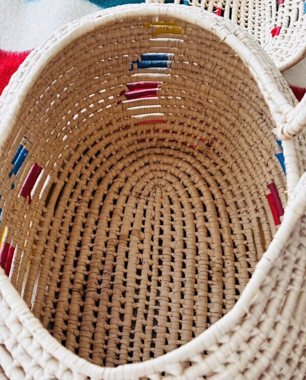 Woven Straw Basket Handles Lid Raffia Stripes Large 19” X 16” Southwestern BOHO - Image 5