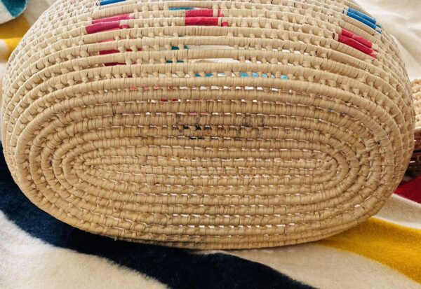 Woven Straw Basket Handles Lid Raffia Stripes Large 19” X 16” Southwestern BOHO - Image 6