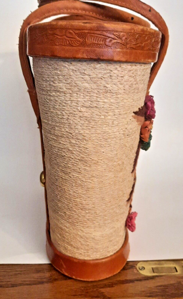 Woven Straw Tooled Leather Raffia Floral Handbag Boho Rockabilly Mexico READ - Image 2