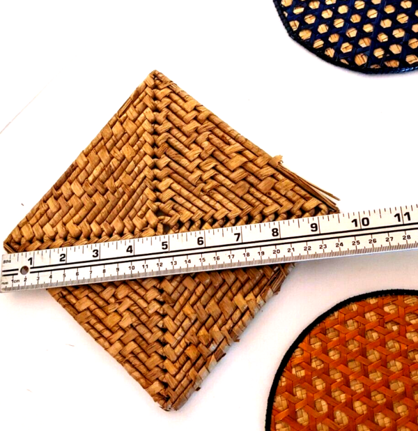 Woven Trivet Raffia Straw Boho Wall Decor Chic Colorful Geometric Design Set 4 B - Image 3