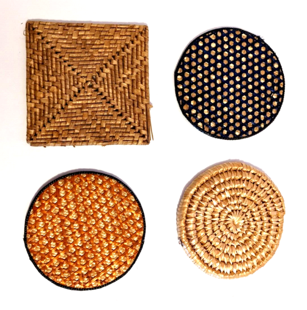 Woven Trivet Raffia Straw Boho Wall Decor Chic Colorful Geometric Design Set 4 B