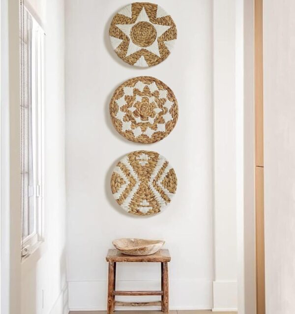 Woven Wall Basket Decor Set of 3 Boho Wall Decor Macrame Wall Hanging Bedroom... - Image 2