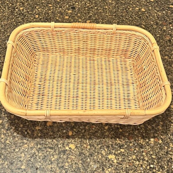 Woven Wicker And Bamboo Basket Rectangular Tray Home Decor Boho Organization - Image 2