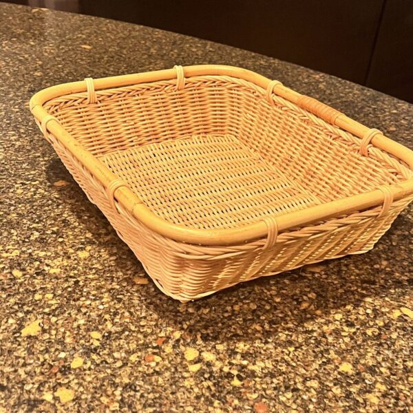 Woven Wicker And Bamboo Basket Rectangular Tray Home Decor Boho Organization - Image 3