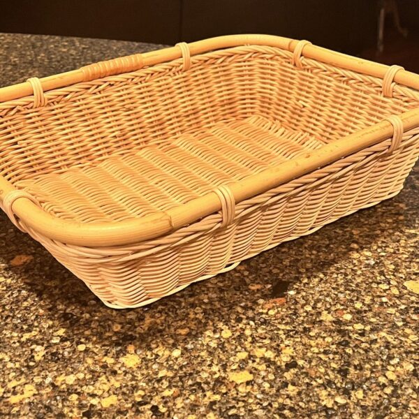 Woven Wicker And Bamboo Basket Rectangular Tray Home Decor Boho Organization - Image 4