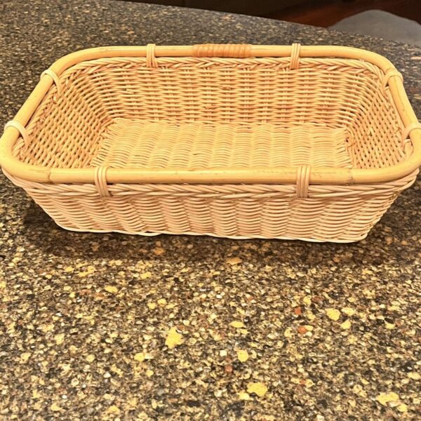 Woven Wicker And Bamboo Basket Rectangular Tray Home Decor Boho Organization