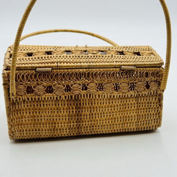 Woven Wicker Basket Bag Lock Boho Cottagecore Girl Picnic Vintage - Image 5