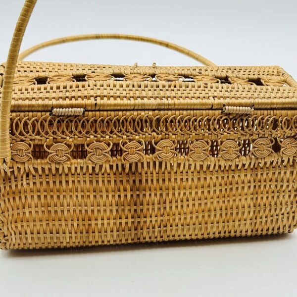 Woven Wicker Basket Bag Lock Boho Cottagecore Girl Picnic Vintage - Image 6