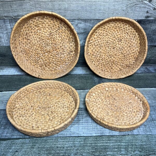 Woven Wicker Nesting Baskets Boho Country Cottage Lot Of 4 Wall Decor