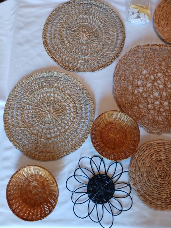 Woven Wicker Rattan Set of 11 Boho Decor African Art Wall Basket - Image 2