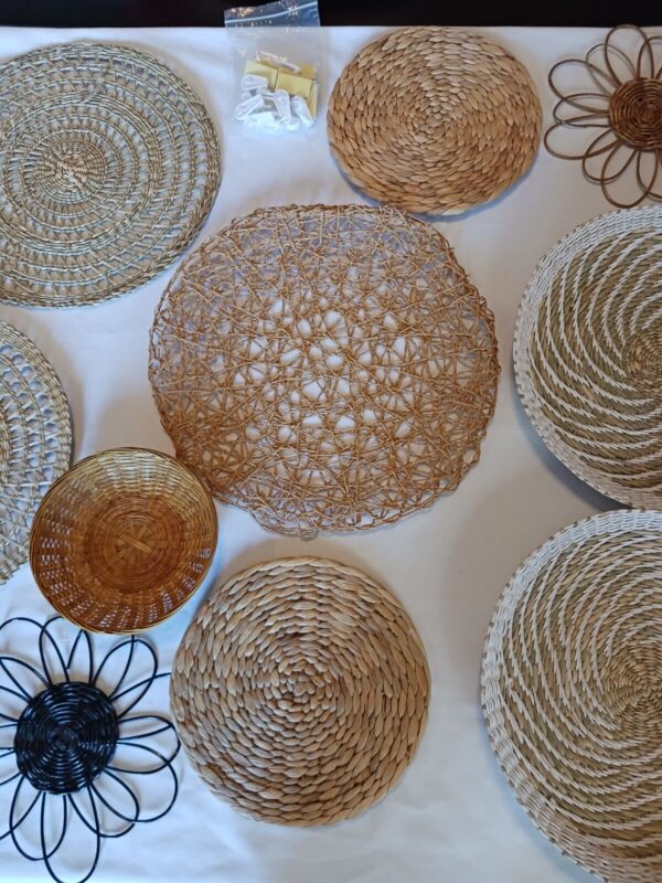 Woven Wicker Rattan Set of 11 Boho Decor African Art Wall Basket - Image 3