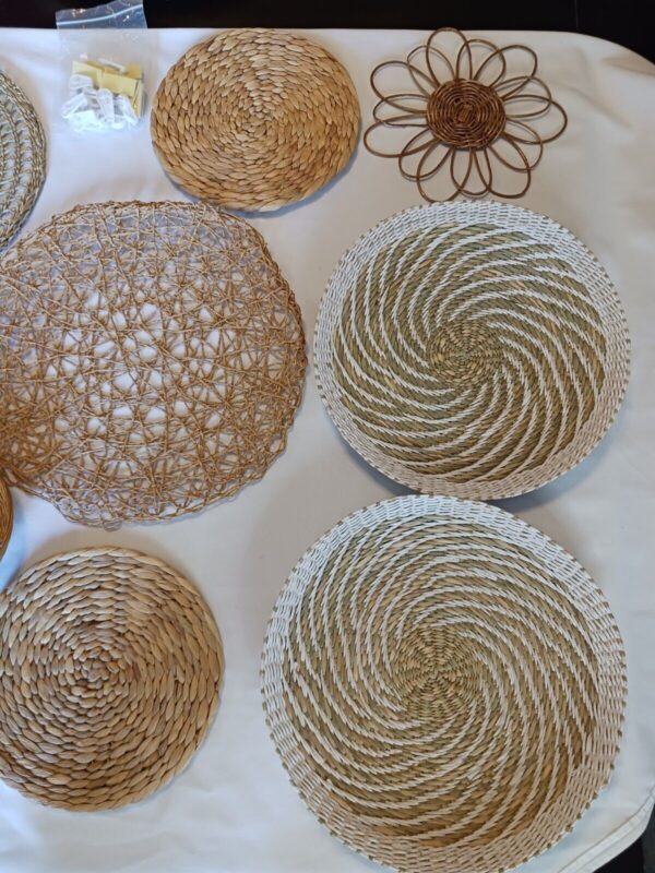 Woven Wicker Rattan Set of 11 Boho Decor African Art Wall Basket - Image 4