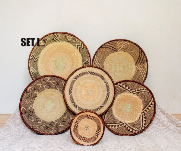 Woven Wicker Rattan Set of Five Boho Decor 5 African Art Wall Tonga Binga Basket - Image 2