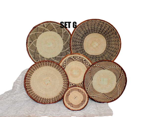 Woven Wicker Rattan Set of Six Boho Decor 6 African Art Wall Tonga Binga Baskets