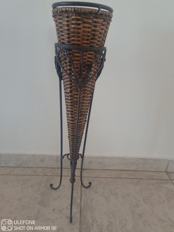 WOW Boho Decorative Wicker Tall Floor Vase Basket, Metal Stand Modern Home Decor - Image 2