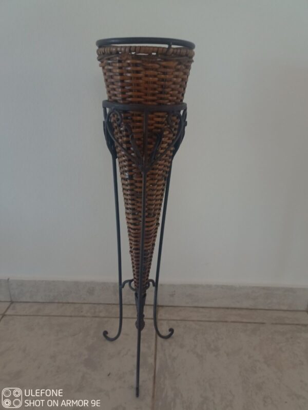 WOW Boho Decorative Wicker Tall Floor Vase Basket, Metal Stand Modern Home Decor