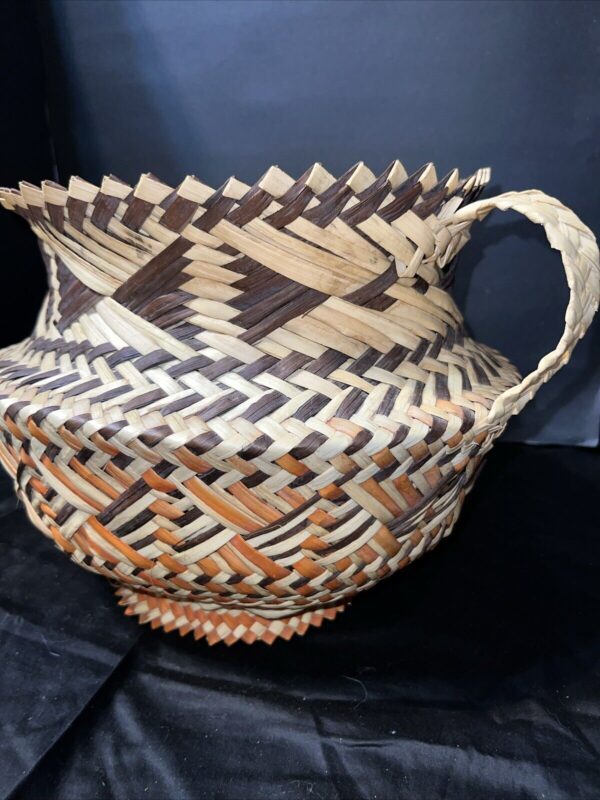 XL Vintage Hand Woven Tarahumara Mexico Handled Basket Bohemian Rustic Storage - Image 5