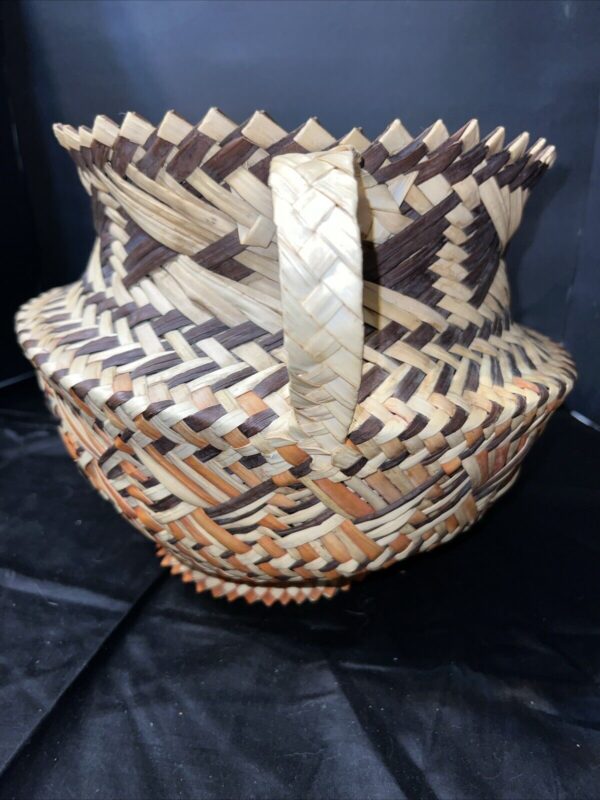 XL Vintage Hand Woven Tarahumara Mexico Handled Basket Bohemian Rustic Storage - Image 6