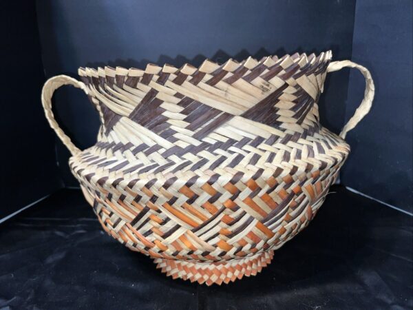 XL Vintage Hand Woven Tarahumara Mexico Handled Basket Bohemian Rustic Storage