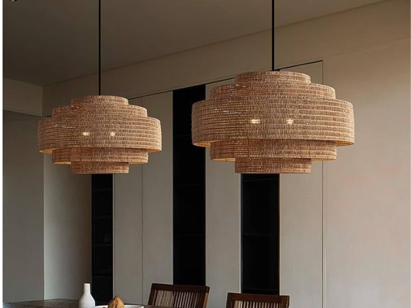 Multi-Tiered Rattan Pendant