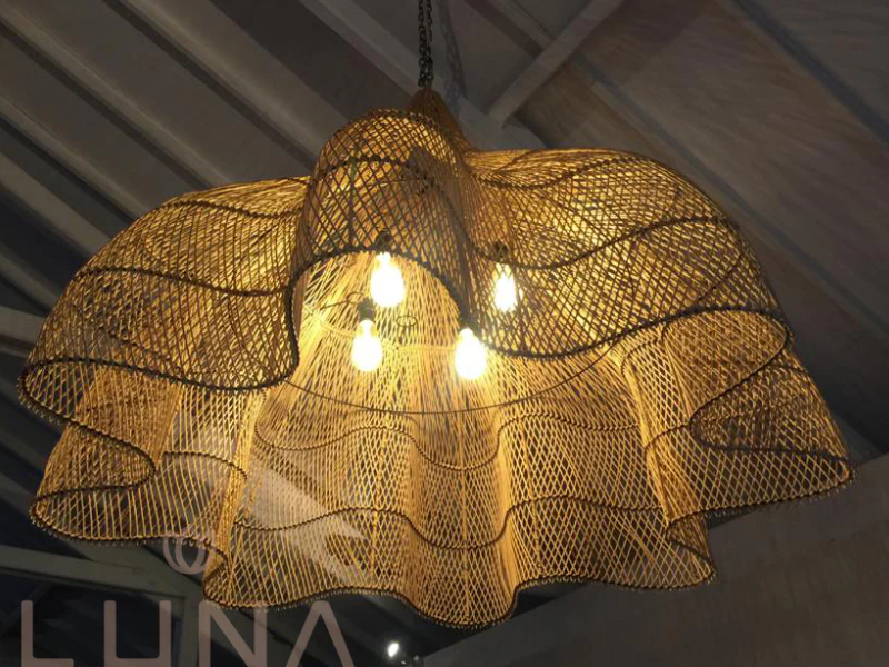 Bali Rattan Pendant with Wooden Base