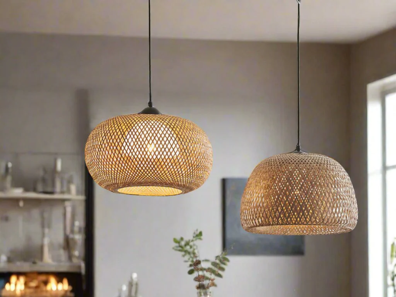 Bali rattan pendant lights can serve as a statement piece in the center of a living room