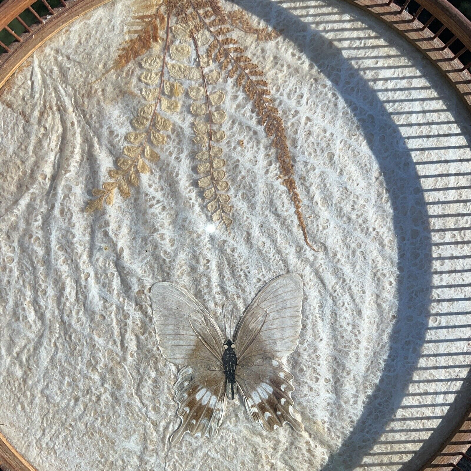 Bamboo Pressed Floral Serving Tray 70s Boho Decor Vintage 11 Inches Butterfly - Image 2