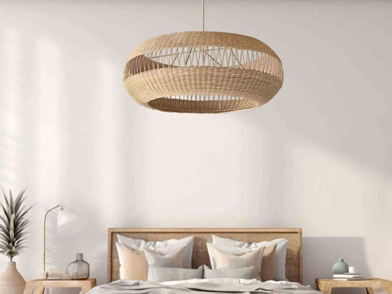 Rattan Pendant with Metal Accents