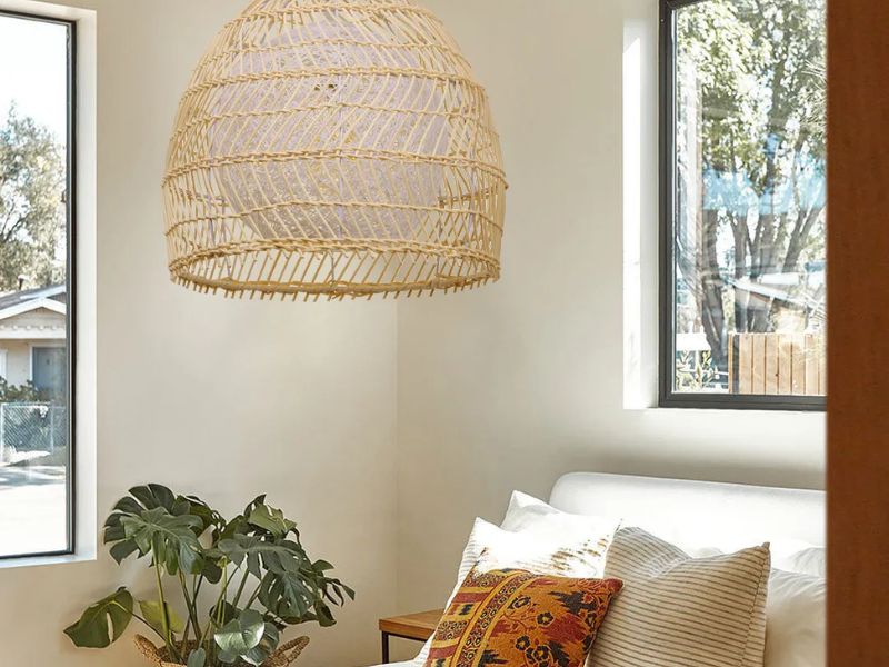 Rustic Rattan Basket Pendant