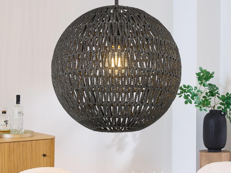 Textured Globe Rattan Pendant