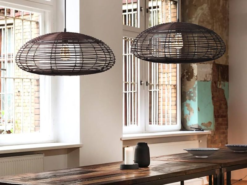 Industrial Chic Rattan Pendant