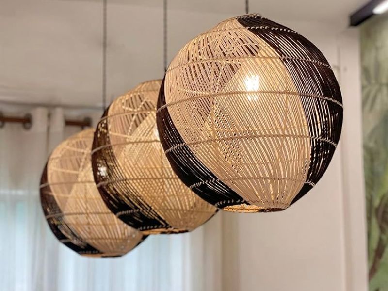 Two-tone black rattan pendant lights