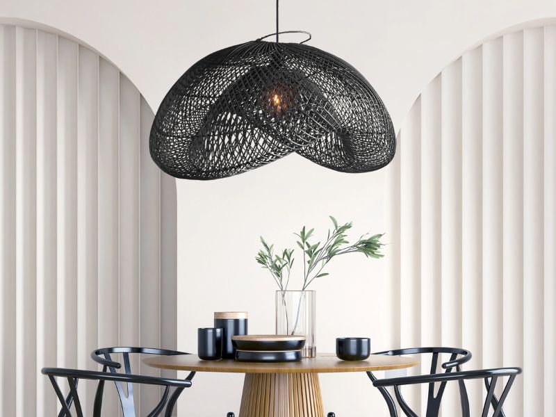 Custom-designed black rattan pendant lights