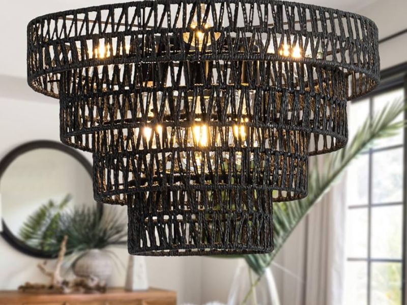 Black lace rattan pendant light