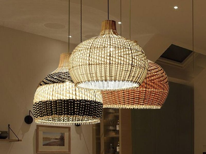 Bali Rattan Pendant Light with Leaf Motif